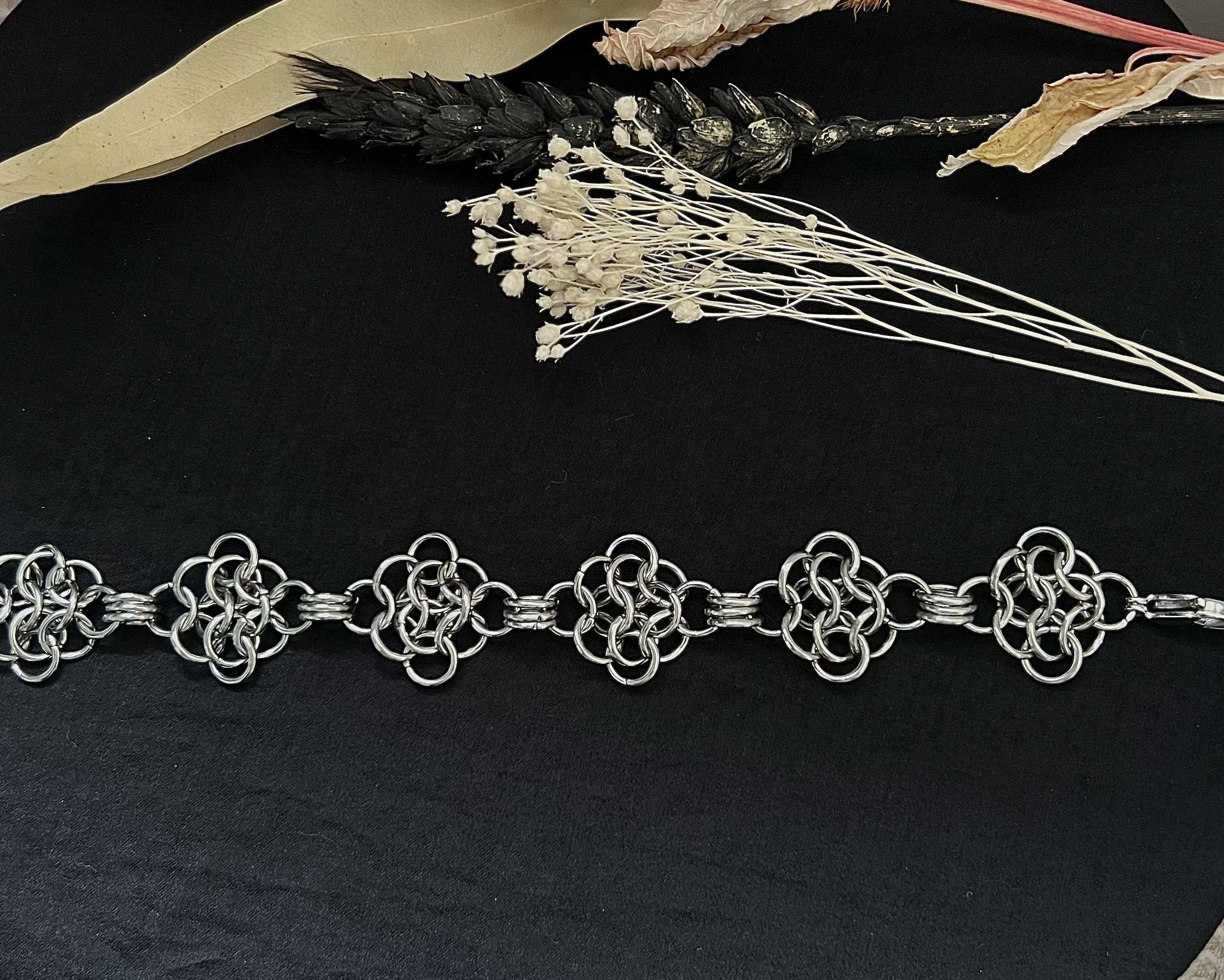 IVY Chainmail Stainless Steel Bracelet: Floral Chain / Chunky Gothic
