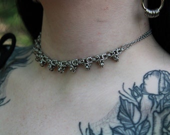 Byzantine And Chain Stainless Steel Chainmail Choker Necklace | Unisex Necklace | Silver Choker