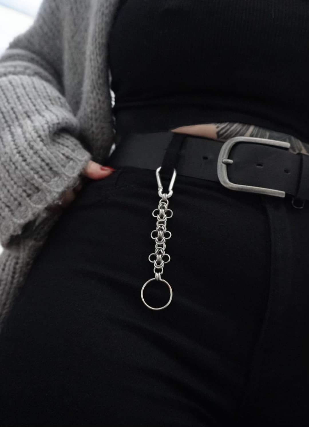 Daisy Chain Carabiner Keyring Chainmail | Stainless Steel | Hand Made Chain | Heavy Metal