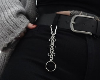 Daisy Chain Carabiner Keyring Chainmail | Stainless Steel | Hand Made Chain | Heavy Metal