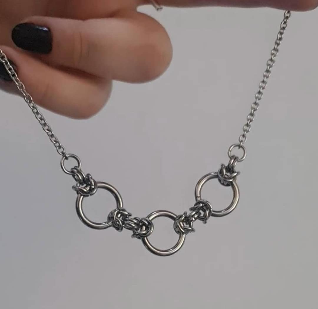 TATE Triple O Ring Byzantine Chainmaille Stainless Steel Choker Necklace | Grunge | Gothic