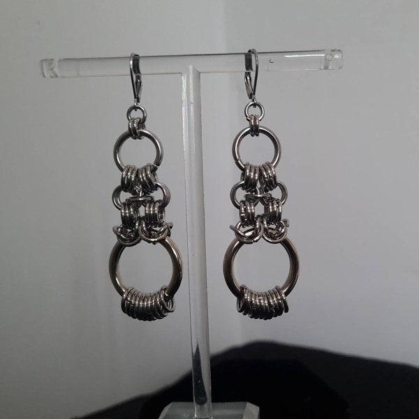 Large O Ring Chainmail Hoop Earrings | Stainless Steel | Huggie Hoops | Chunky Earrings