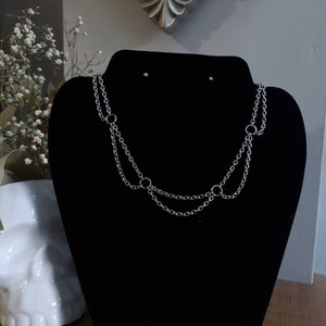 Gothic Hand Made Stainless Steel Loop Double Chain Choker Necklace