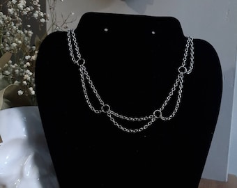 RUE Gothic Hand Made Stainless Steel Loop Double Chain Choker Necklace