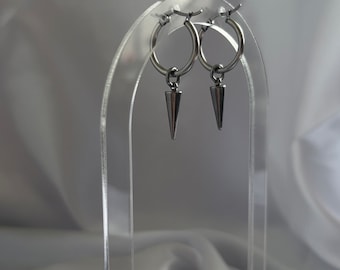 Pendientes de aro de acero inoxidable con pinchos góticos / Grunge / Pendientes de plata
