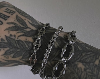 Thorn | Bransoletka z ogniwami łańcuszka ze stali nierdzewnej | Gotycka srebrna bransoletka | Grunge | Alternatywa | Prezenty