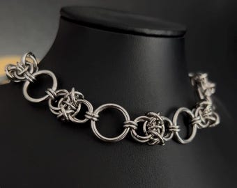 BARBED II Stainless Steel Chainmaille Choker Necklace | Barbed Wire Necklace | Hand Made | Chainmail | Gothic
