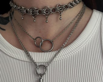 TWIN dubbele o-ringchoker | Roestvrij staal | Zilver | Chokerketting | Minimalistische sieraden