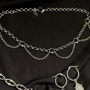 Chunky Stainless Steel Double Chain Choker Necklace | Silver Necklace | Belcher Chain |