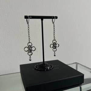 In Bloom Chain Drop Chainmail Huggie Hoop Earrings | Stainless Steel | Silver Earrings