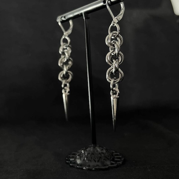 Stainless Steel Spike Chain Huggie Hoop Earrings  | Silver | Hand Made | Hoop Earrings | Gifts For Her | Gifts For Him