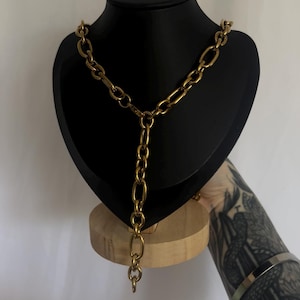 Chunky Gold Stainless Steel Drop Chain Necklace | Adjustable Length | Gothic Style