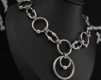 OPHELIA Stainless Steel O Ring Chain Choker Necklace, Silver Chunky Necklace - Grunge