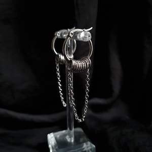 Gothic Stainless Steel Drop Chain Hoops 20mm | Chain Earrings | Silver Hoops | Hoop Earrings