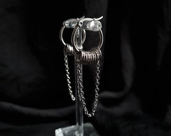 EBONY Gothic Stainless Steel Chain Drop Hoop Earrings - 20mm