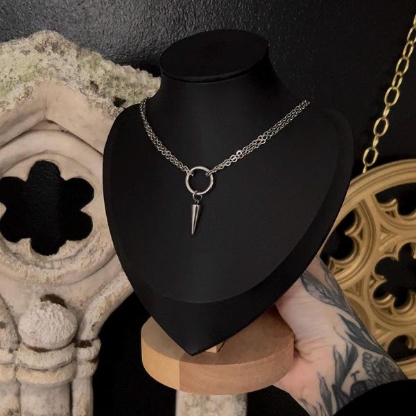 MORGAN Stainless Steel Double Chain Spike Necklace: Handmade O Ring Choker