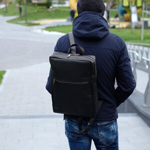 Personalized Leather Laptop Backpack, Slim Work Bag, Custom Gift for Dad or Husband