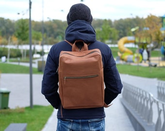 Laptop backpack, Leather backpack, MacBook pro 15,6 backpack, Large backpack, Brown Rucksack | 17 x 11 inches
