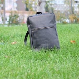 Leather backpack with pocket outside, Large Laptop backpack, Women and Men leather backpack 17 x 11 inches image 1