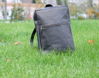 Leather backpack with pocket outside, Large Laptop backpack, Women and Men leather backpack | 17 x 11 inches