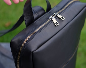 Mochila de couro personalizada para laptop, mochila fina para Macbook, mochila gravada para computador Dell, HP, ASUS, presente de aniversário para pai ou marido