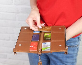 Leather wallet, Long wallet, Brown purse, Wallet with 6 card slots