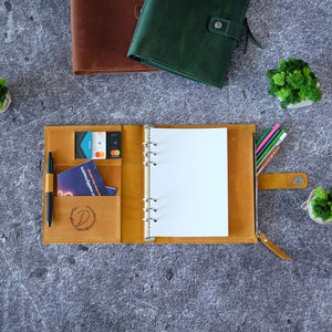 Custom A5 binder, Leather planner, Personalized genuine leather notebook, Refillable journal, Notebook ring cover, Gift for dad