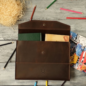 Personalized Book Sleeve, Document Case, File Folder A4, Custom Business Portfolio Bag, Leather Folder for Documents, Wide Document Envelope