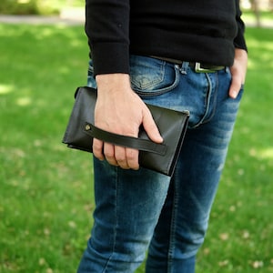 Bolso de mano para hombre, Cartera grande de piel personalizada, Cartera de mano para hombre, Cartera de pulsera para hombre, Cartera larga personalizada, Cartera para teléfono, Regalo para papá