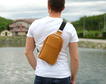 Herren Bauchtasche Leder Gürteltasche Senf Herren