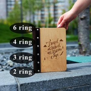 Wooden Binder A5, Personalized Wood Ring Binder, Refillable Journal, Wood Planner Binder with Engraving, Wood Notebook