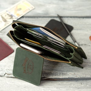 Cartera larga con cremallera, cartera de cuero con grabado, regalo personalizado para hombre y mujer, regalo para mamá, regalo para el Día del Padre, regalo para papá imagen 3