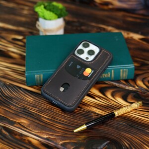 Custodia per telefono personalizzata, custodia per iPhone personalizzata con slot per carte, cover in pelle per iPhone 13/14/15, regalo per il testimone di nozze, regalo per il papà