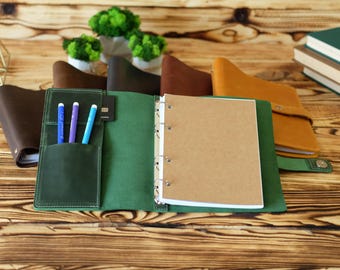 Genuine Leather Ring Binder, Personalized Refillable Journal, Discbound Planner, Coworker Gift, Loose Leaf Office Notebook