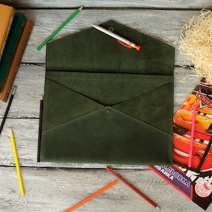 Leather Document Folder A4, Personalized Tablet Case, Genuine Leather Envelope with Logo, Portfolio A4, Gift for Teacher, Coworker Gift