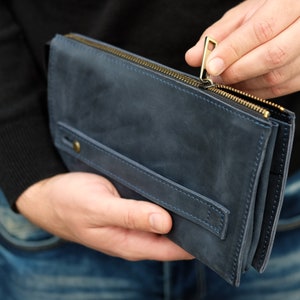 Cartera para teléfono con cremallera para hombre, billetera larga de cuero con ranuras para tarjetas, billetera con cremallera personalizada para mujer, billetera de cuero tipo sobre, regalo para papá