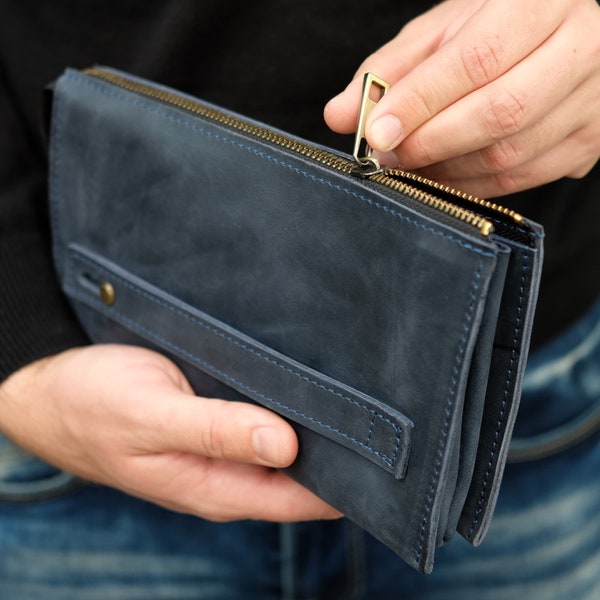 Long Zipper Wallet, Leather Wallet Clutch with Engraving, Personalized Gift for Men and Women, Holiday Gift for Her, Gift for Him