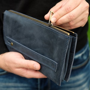 Long Zipper Wallet, Leather Wallet Clutch with Engraving, Personalized Gift for Men and Women, Gift for Mom, Fathers Day Gift, Gift for Dad