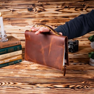 Personalized Leather Notebook Cover with Handle, Refillable Journal Cover for Hobonichi Cousin, Moleskine Planner Cover