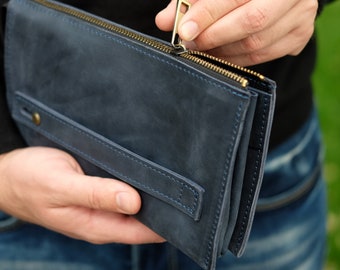 Long leather zipper wallet with card slots Personalized Women Men best Gift