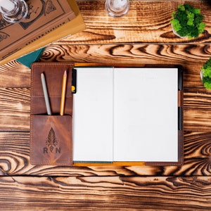 Leather Notebook Cover with Pocket, Moleskine, Hobonichi Cousin Planner Cover, Personalized Refillable Cover for Journal A4 A5 B5 B6