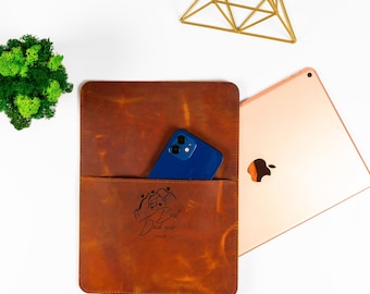 Personalized Leather iPad Sleeve, Full Grain Tablet Case, Dad Gift Accessories