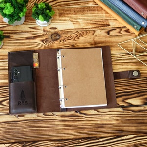 Pasta de couro A5 A6 A4, Pasta de furo de argola, Caderno de couro personalizado, Diário recarregável personalizado