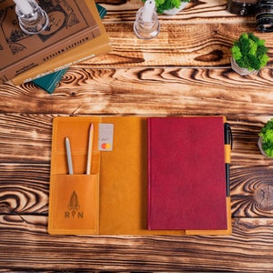 Leder Journal Cover, A6 A4 B5 A5 Notebook Cover mit Tasche, personalisierte Moleskine Planer Cover, Geschenk für Vater