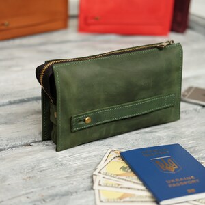 Cartera larga con cremallera, cartera de cuero con grabado, regalo personalizado para hombre y mujer, regalo para mamá, regalo para el Día del Padre, regalo para papá Green