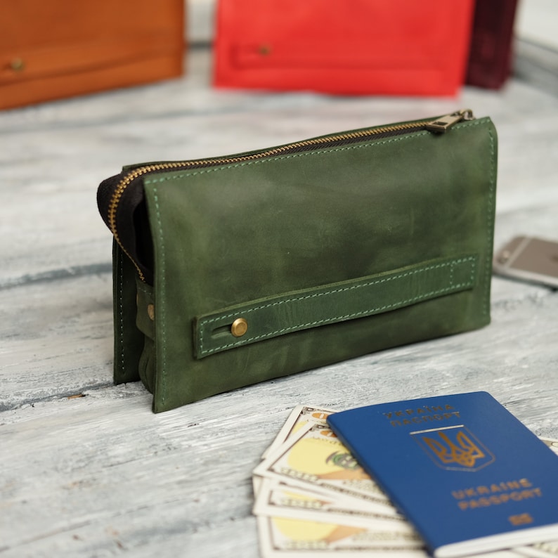 Cartera larga con cremallera, cartera de cuero con grabado, regalo personalizado para hombre y mujer, regalo para mamá, regalo para el Día del Padre, regalo para papá Green