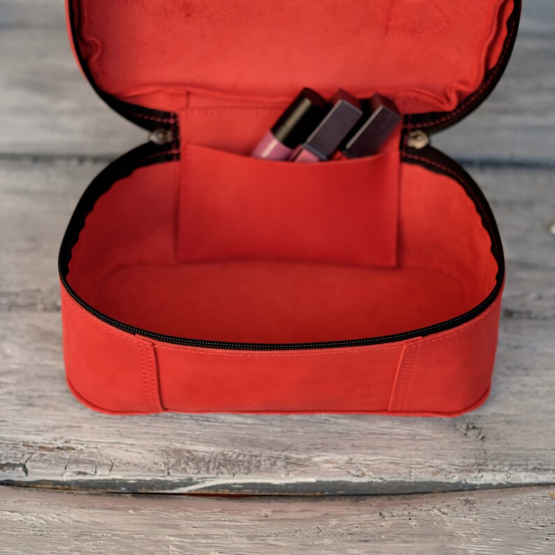 Leather Toiletry Bag Personalized Makeup Bag Red Leather Etsy