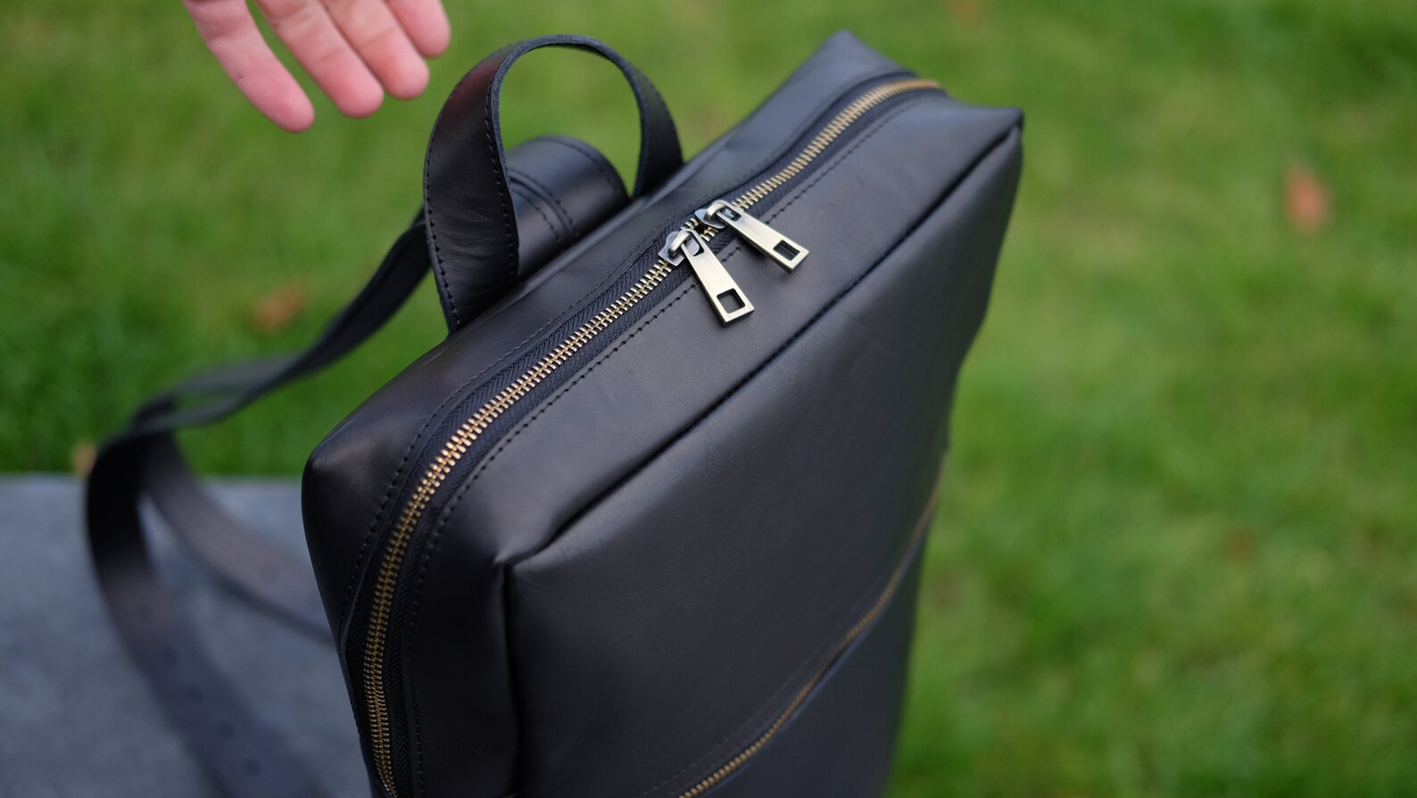 Leather Backpack With Pocket Outside Large Laptop Backpack Etsy