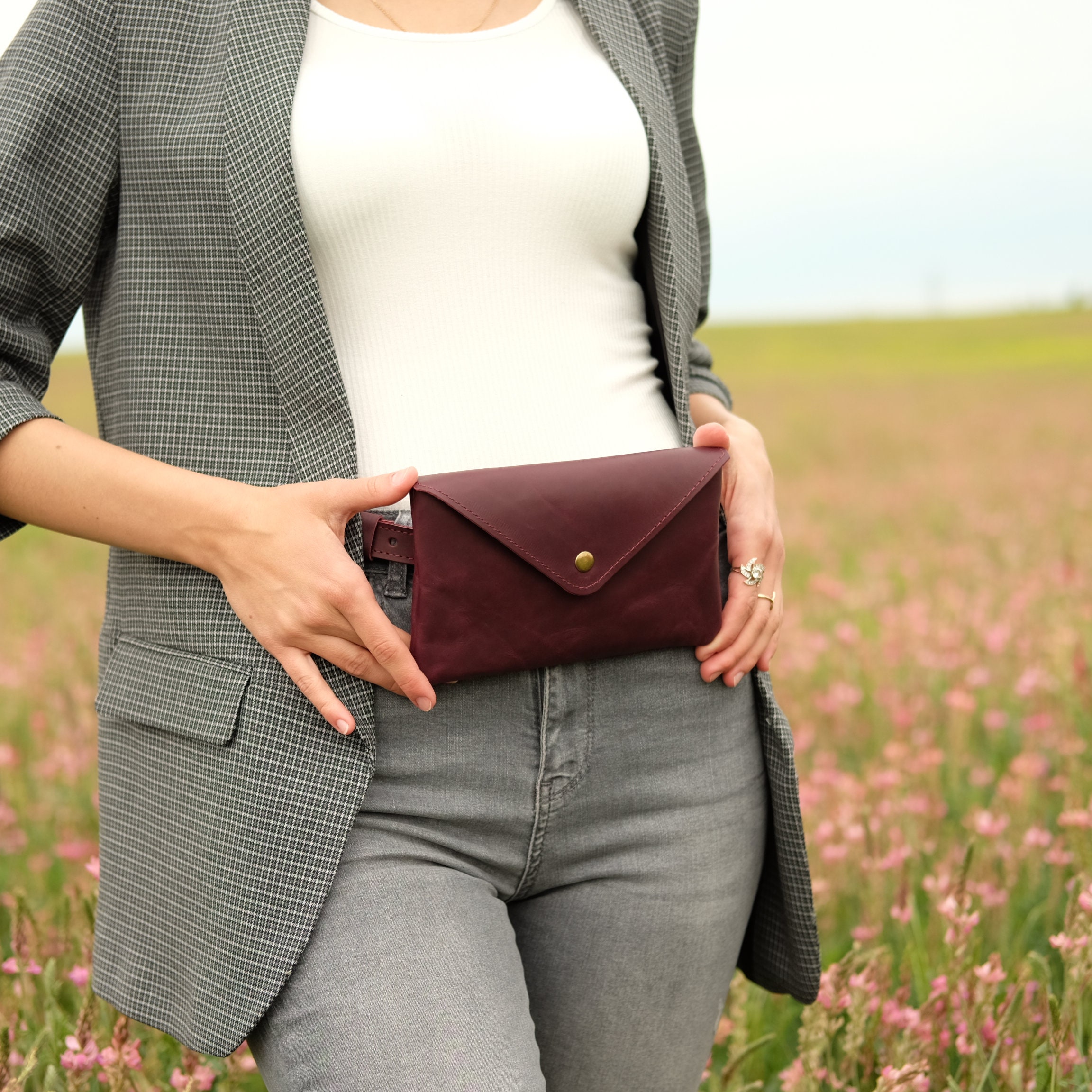 Women leather red fanny pack Women bag with removable strap Etsy