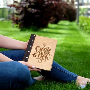 Pasta de madeira personalizada A5, caderno de madeira, pasta de argolas A5, diário de madeira A5, planejador de argolas recarregável, presente de novo emprego